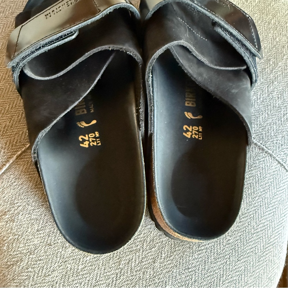 Birkenstock Kyoto Nubuck Leather - Black Slide Sandals - Picture 5 of 8